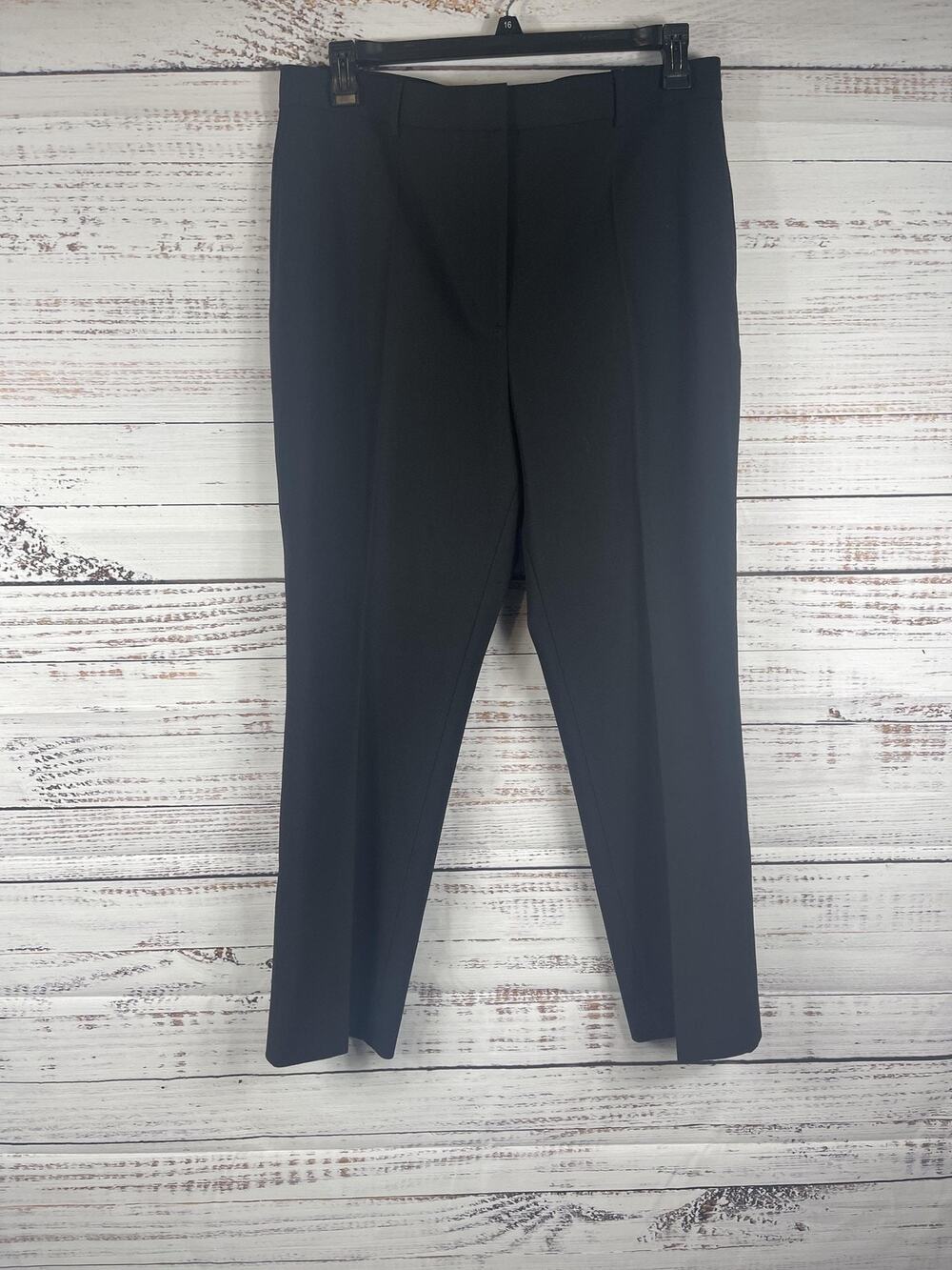 St. John Pants Womens 12 Black Wool Twill Straight Leg Stretch Dress Work Career